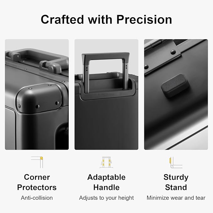 LEVEL8 Gibraltar Aluminum Zipperless Luggage 20 Inch, Hardside Carry on Suitcases with Wheels Tsa Lock, 8 Spinner Wheels, Dark Grey