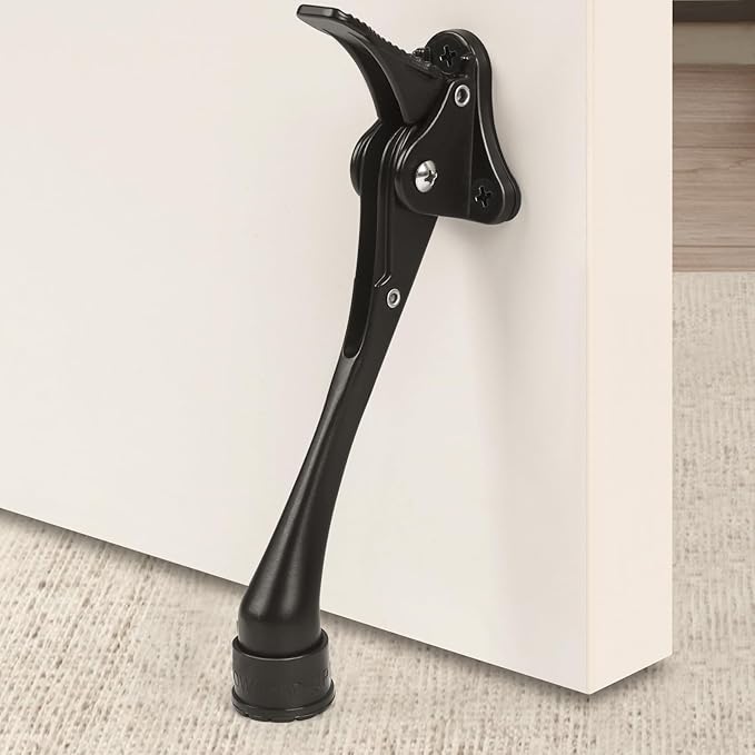 6 Inch Black Kick Down Door Stoppers for Bottom of Door, Heavy Duty Kickdown Door Stop, One Touch Kick Down Door Stoppers 1 Pack