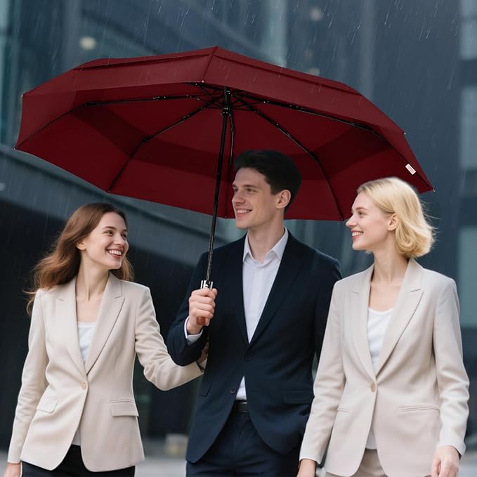 Lejorain Large Folding Golf Umbrella - Compact Mens Umbrellas Travel Rain and Windproof 54inch Collapsible Automatic Open Close Umbrella 210T Teflon Vented Double Canopy