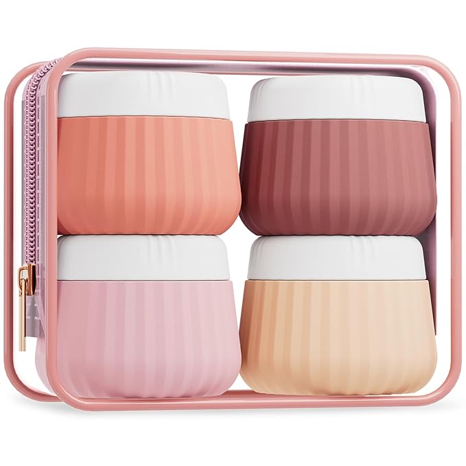 Travel Containers for Toiletries 4 Pack, TSA Approved Travel Size Toiletries, Portable Size Containers, With Clear Bag Leak Proof Silicone Jars, Essentials Creams Jars Carrying Small Items