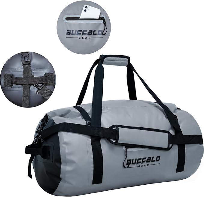 Buffalo Gear Waterproof Duffle Bag 40L 60L 80L Roll-top Dry Bag Heavy Duty Waterproof Duffel Travel Bag for Kayaking Rafting Boating Fishing Camping