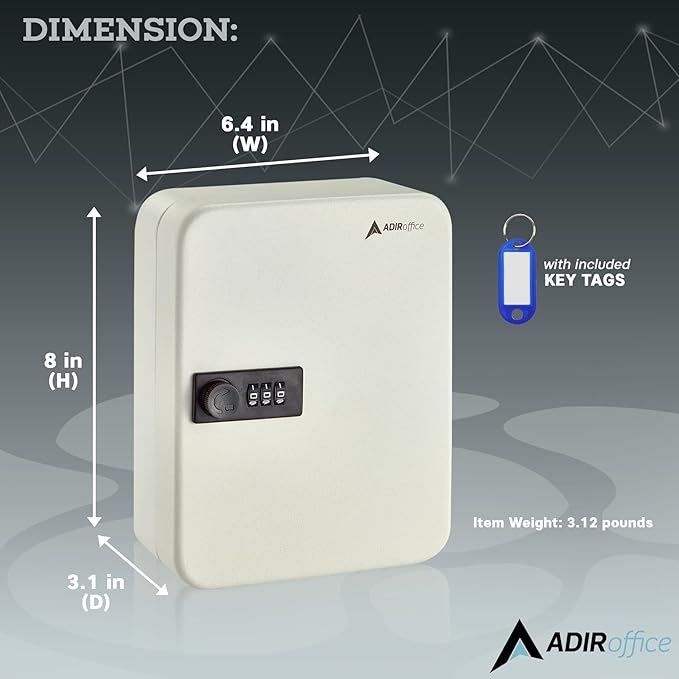 AdirOffice Steel Combination Lock Keys Cabinet Security Storage Box Organizer Holder Locked Key Box Wall Mount 30 Slots