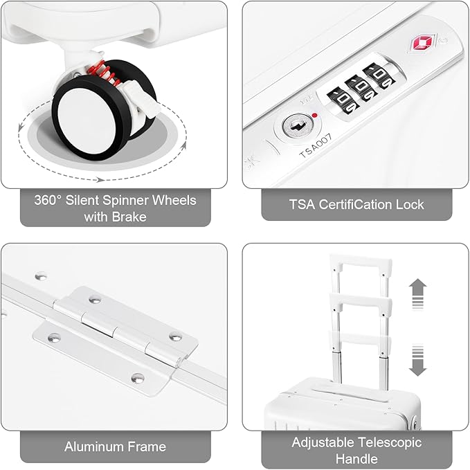 MRPLUM Ride On Luggage with Seat for Kids&Adults with Seat Belt,Hard Shell Lightweight Rolling Spinner Wheels Travel Luggage with TSA Lock,20 inch,White