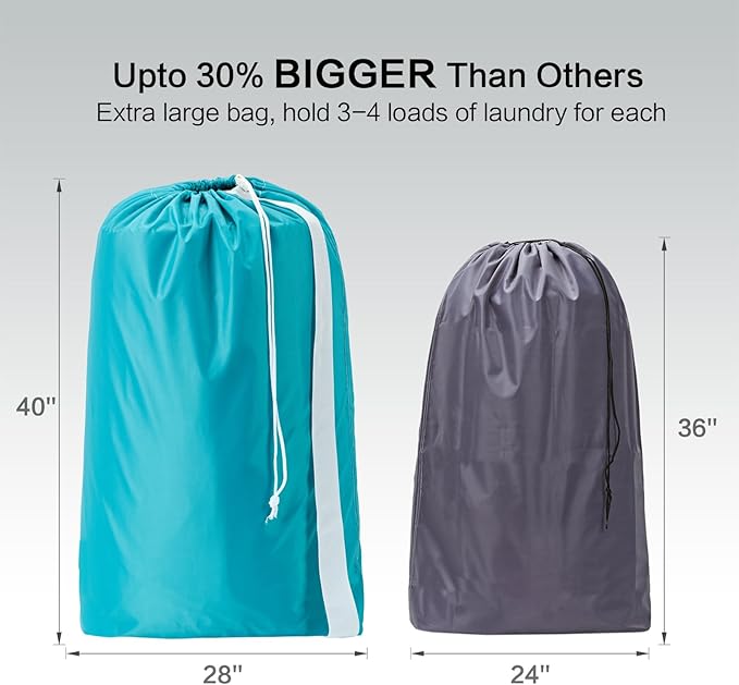 HOMEST XL Nylon Laundry Bag with Strap, Large Dirty Garments Organizer, Easy Fit a Hamper or Clothing Basket, Can Carry Up to 4 Loads of Clothes, Sky Blue