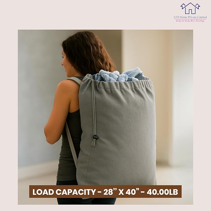 LFH Home Cotton Canvas Extra Large Laundry Bag with Handle, Heavy Duty Drawstring Closure Washable Laundry Bags, School Travel, Home, Hotel, College Dorm, Organizer Sack, Toys Clothes 28x40-Grey