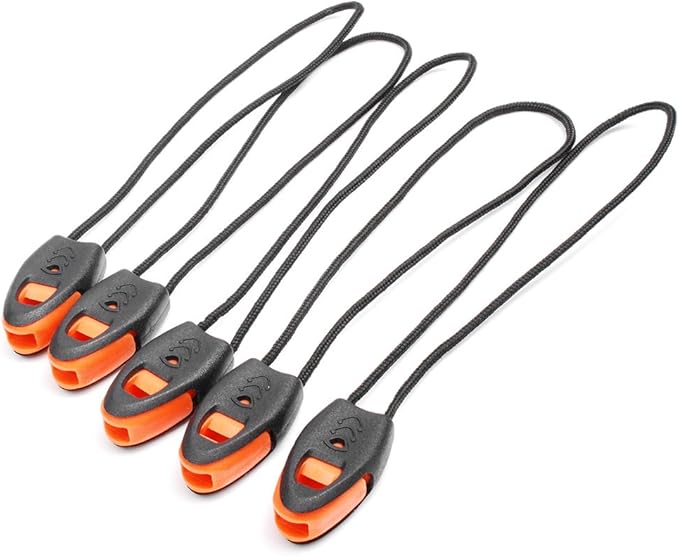 5 Pack Zipper Pull Whistles, Loud Emergency Survival Whistle for Kayak Canoe Fishing Lanyard Zipper Pull Cord Ends Lock Paracord Knife Outdoor Camp Hike Travel Kits