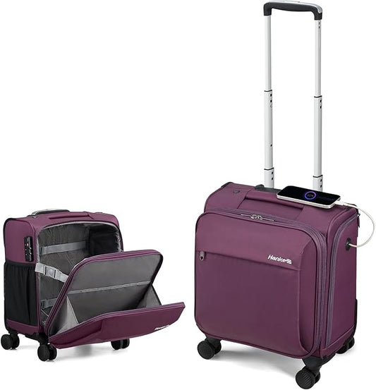 Hanke 16 Inch Underseat Carry On Luggage with Wheels Small Suitcase Softside Luggage Bags for Travel Lightweight Suitcases with Wheels Travel Luggage Personal Item for Men and Women.(Purple)