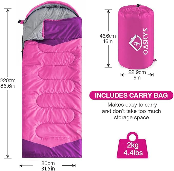 oaskys Camping Sleeping Bag - 3 Season Warm & Cool Weather - Summer Spring Fall Lightweight Waterproof for Adults Kids - Camping Gear Equipment, Traveling, and Outdoors