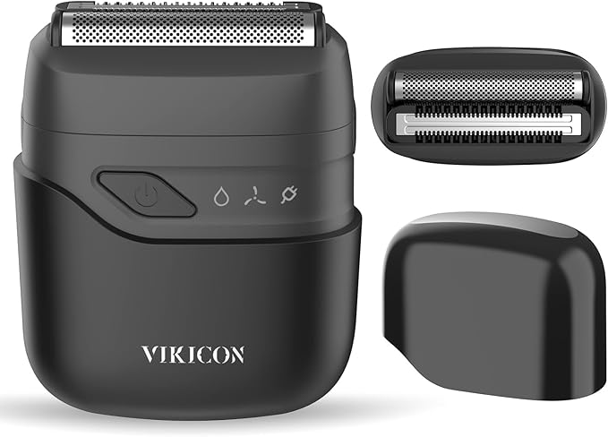 VIKICON® Electric Foil Shavers for Men, Compact Travel Face Shaver, Mini Razor for Shaving Face, Portable On-The-Go Shaver w/Dual Floating Blades, Close Shave Stubble Trimmer USB-C, Gifts for Dad Him