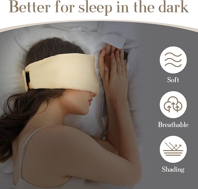 100% Mulberry Silk Sleep Mask Eye Mask for Women Man with Adjustable Band, for Side Sleeper Blackout Sleep Mask for Travel Rest and Office (Gold)