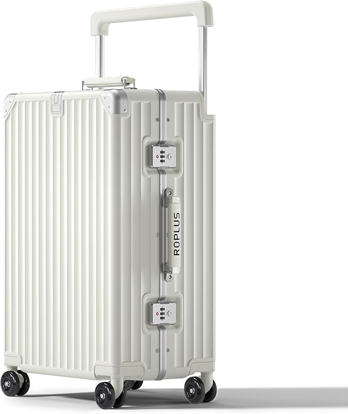 Aluminium Frame Checked-Luggage with Smooth Jelly Wheels, Hardside Zipperless Rolling Suitcase with TSA Lock (Pure White, 24-Inch)