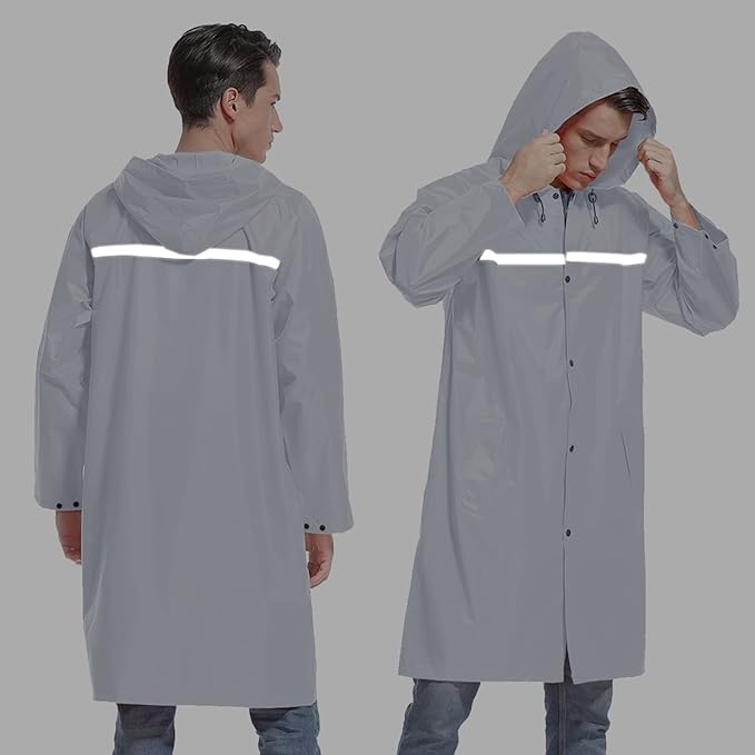 Mens Long Hooded Safety Rain Jacket Waterproof Emergency Raincoat Poncho