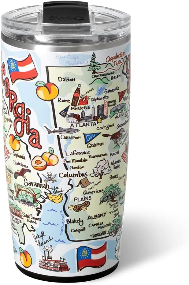 Swig Life 22oz Travel Mug, Insulated Tumbler with Handle and Lid, Travel Coffee Mug, Cup Holder Friendly, Stainless Steel 22 oz Tumbler, Reusable Insulated with Lid (Georgia)