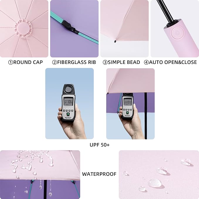 Folding Umbrella Anti-UV Compact Durable Folding Umbrella Auto Open Close Windproof Travel Umbrella Premium Grip Fits Backpack