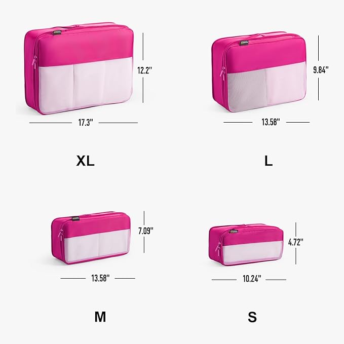 4 Set Compression Packing Cubes for Travel, Suitcases and Backpack Space Saving Organizers (Rose Red)