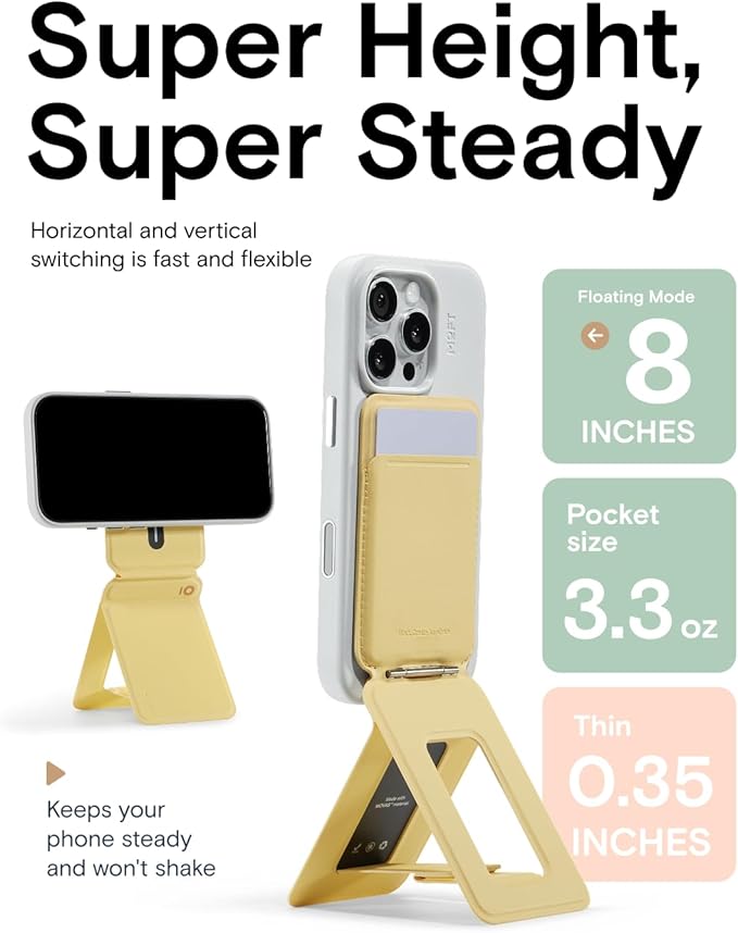MOFT Phone Tripod Wallet for iPhone, Mulit-Angles, Lightweight Phone Stand, MOVAS Vegan Leather Magnetic Wallet, Strong Magnets, NFC Card Holder,Travel Essential, Panna Cotta (with Card Slot)
