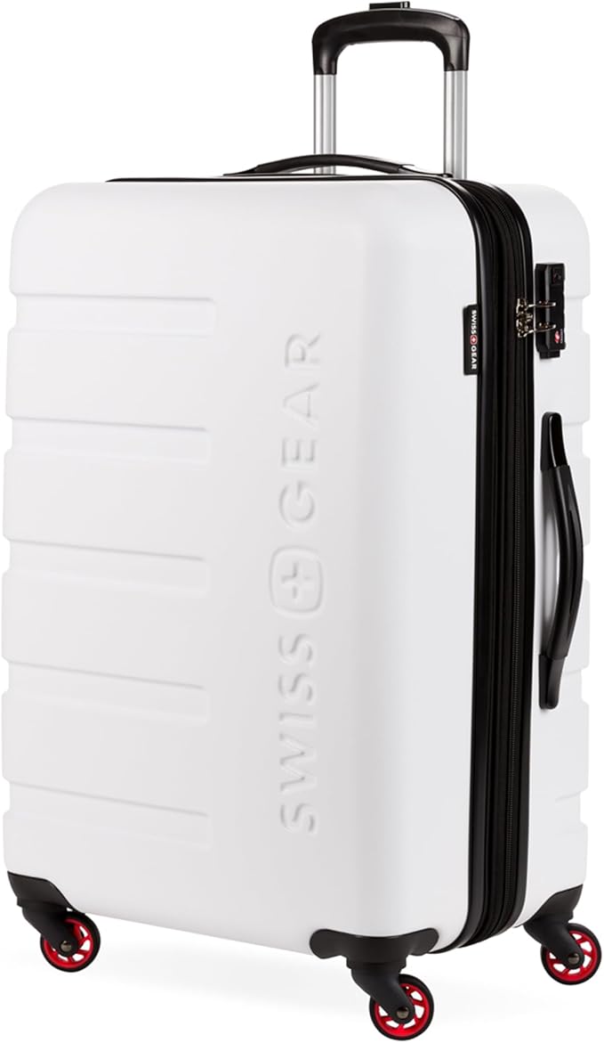 SwissGear 7366 Hardside Expandable Luggage with Spinner Wheels, White, Checked-Medium 23-Inch
