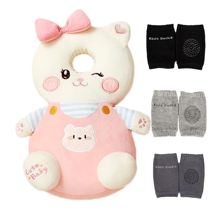 Feidoog Baby Head Protector Cushion Backpack with 3 Knee Pads for Walking & Crawling,Z-Pink