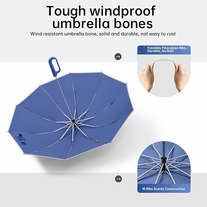 Portable Travel Umbrella, compact, durable, and windproof, reverse folding umbrella with safety reflective ring design, suitable for car and outdoor travel