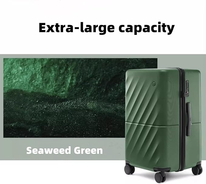 Trunk Luggage 24 Inch, Medium Checked Luggage with Double Spinner Wheels, Anti-Burst Zipper, Hard Case PC Suitcase, Lightweight Travel Luggage, TSA Approved (Seaweed Green, Hudson)