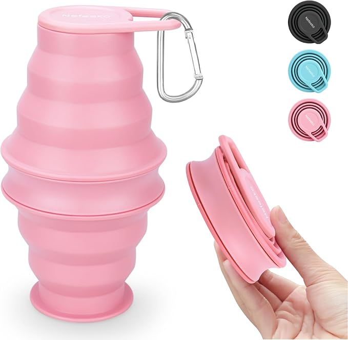 Nefeeko Collapsible Water Bottle,17oz(500ml) Reuseable BPA Free Silicone Foldable Water Bottles for Travel Gym Camping Hiking, Portable Leak Proof Sports Water Bottle with Carabiner