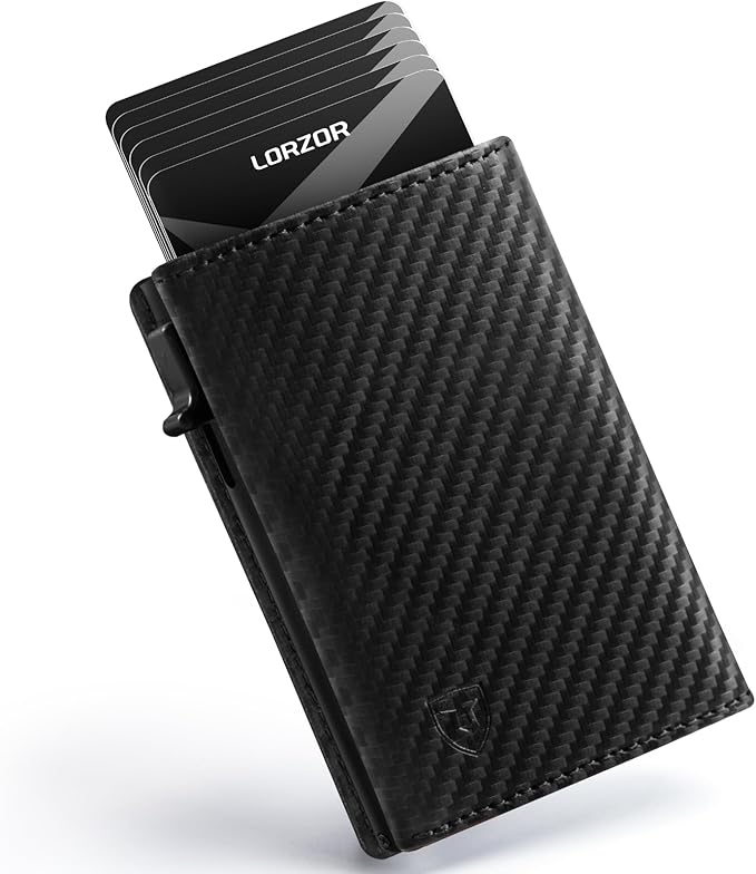 LORZOR Wallet for Men with Metal Card Holder, Pop Up Wallet, Finest Full Grain Leather Trifold Wallet, Smart, Minimalist, RFID Blocking, Front Pocket, ID Window