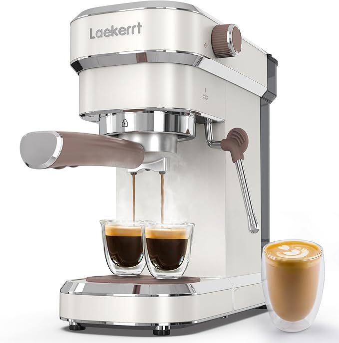 Espresso Machine, Expresso Coffee Machines for Home, 20 Bar Cafetera Espresso with Milk Frother Steam Wand, Compact Small Coffee Maker for Latte and Cappuccino (Pear White, Stainless Steel, Gift)