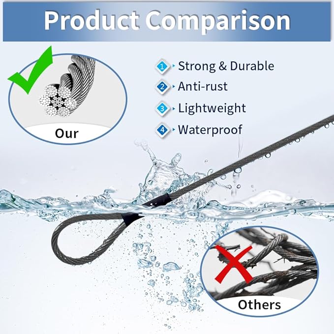 3.3mm Steel Wire Rope Outdoor Travel Security Cable Lock,Braided Steel Coated Safety Cable Luggage Lock,Safety Cable Wire Rope Chain Lock Double Loop Lightweight (Black, 24in/2Pcs)