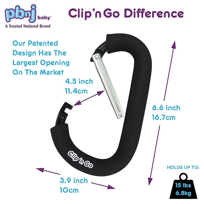 Stroller Hooks for Hanging Diaper Bags - Mommy Stroller Clip and Stroller Accessories Organizer Hook - Large Carabiner Clips for Mom Purse Shopping Grocery Bag and Accessory - (2 Pack) (Carabiner)
