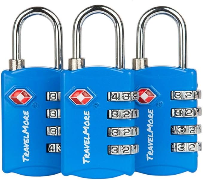 3 Pack TSA Luggage Locks with 4 Digit Combination – Heavy Duty Set Your Own Padlocks for Travel, Baggage, Suitcases & Backpacks - Blue