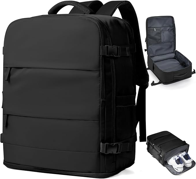 coowoz Large Travel Backpack Carry On for Women Man Black Waterproof Gym Backpacks with Laptop Compartment Mochila de Viaje Teacher Personal Item Backpack Rucksack Airplane Accessories Must Haves