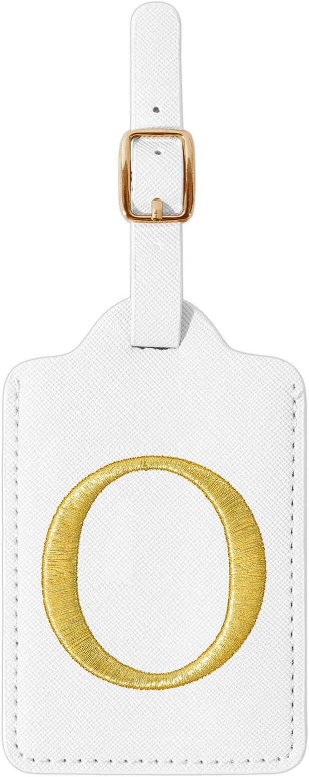 Personalized Initial Luggage Tags for Suitcase TSA Approved, White Leather Cute Luggage Tag with Privacy Cover Name Card, Embroidered Custom Luggage Tags Travel Baggage Tags Gifts for Women Kids(O)