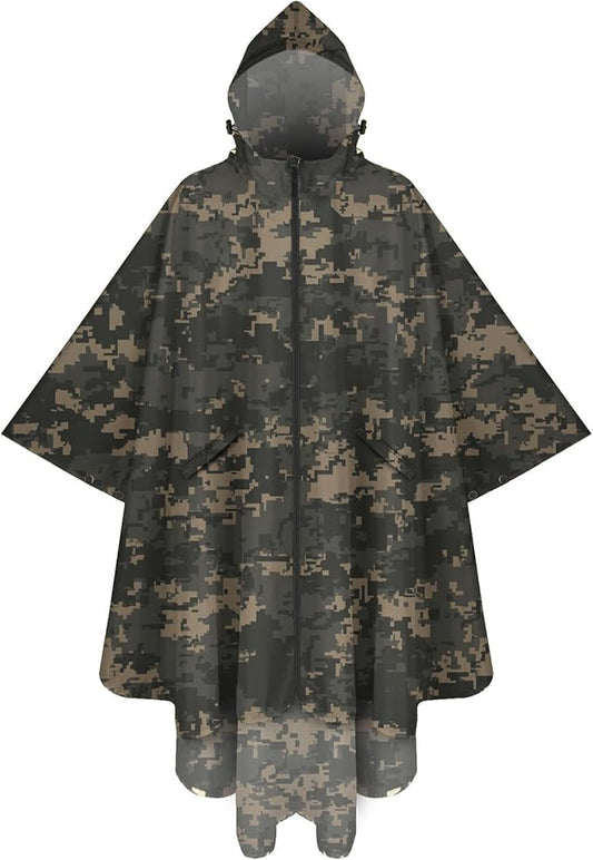 PTEROMY Hooded Rain Poncho for Adult with Pocket and Zipper, Waterproof Lightweight Raincoat for Men and Women