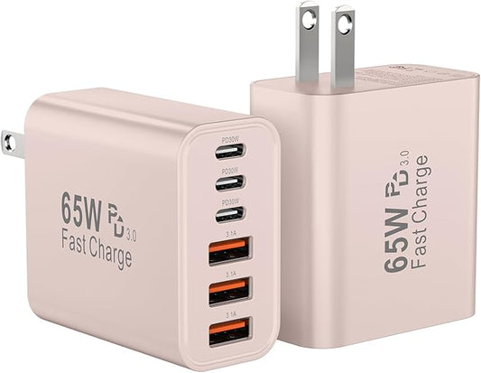 USB C Fast Charger Block, iPhone Charger Fast Charging Blocks 65W Multi Port Charger 6-Ports PD & QC Charging Cube Brick Power Adapter Type C Wall Chargers for iPhone 17/16/15/14/13/12 Pro Max, iPad