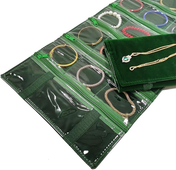Travel Jewelry Roll Bag Portable Organizer Pouch With Grids&PVC Cover Storage Bags for Necklace, Bracelet, Bracelet,Ring, Badge, Pendant
