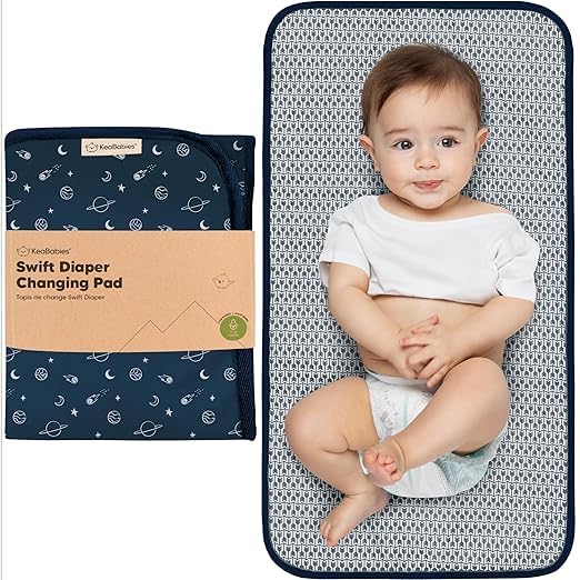 KeaBabies Portable Diaper Changing Pad, Easy Wipe Clean - Foldable Waterproof Baby Changing Mat for Diaper Bag, Compact, Lightweight, 25x13 Baby Changer Travel Essential, Machine Washable (Planets)