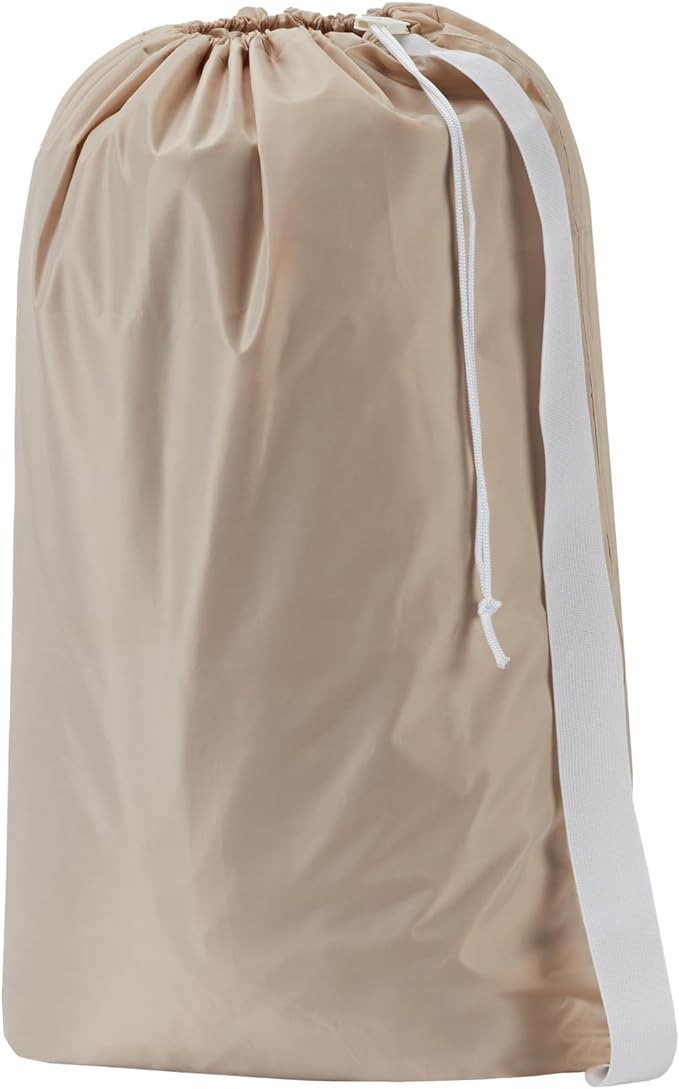 HOMEST XL Nylon Laundry Bag with Strap, Large Dirty Garments Organizer, Easy Fit a Hamper or Clothing Basket, Can Carry Up to 4 Loads of Clothes, Beige
