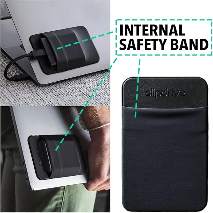 Slipdrive - Portable Hard Drive Sleeve for Laptop - SSD Solid State Drive - Reusable Adhesive - Stick on External Hard Drive Carrying Case - Pocket Pouch (Small, Black)