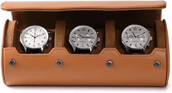 Oirlv Premium Leather Watch Roll Travel Case 3-Slot Watch Box for Men and Women Storage & Organizer Display, Anniversary Birthday（Brown）
