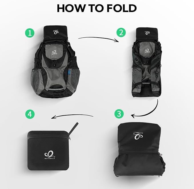 WATERFLY Lightweight Packable Hiking Backpack: 30L Foldable Travel Daypack Ultralight Camping Day Pack for Woman Man