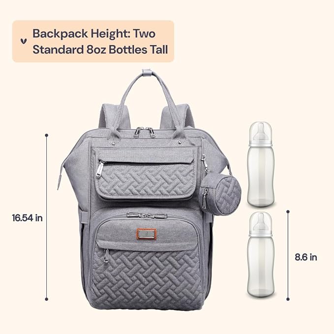 BabbleRoo Diaper Bag Backpack, Multifunction Large Bags with Changing Pad & Stroller Straps & Pacifier Case, Unisex Stylish Travel Back Pack Nappy Changing Bag for Moms Dads (gray)