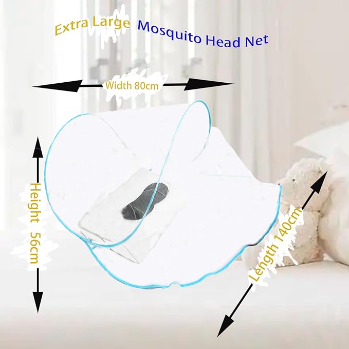 CMINGJ Portable Mosquito Head Net Foldable Pop-Up Travel Essentials Mosquito Net for Bed Free Installation-Large Size Suitable for Bedroom, Camping, nap (Extra Large)