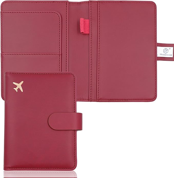 Melsbrinna Premium Leather Passport Holder Covers Case, Waterproof Rfid Blocking Travel Wallet Passport Holder with Pen Holder, Cute Passport Book for Women/Men