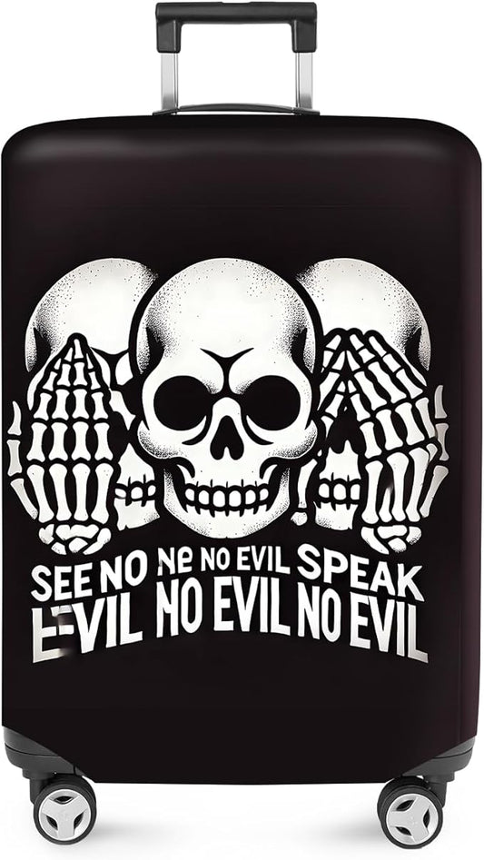 ANNA QUEEN Gothic Skull Luggage Cover, “See No Evil, Hear No Evil, Speak No Evil” Skeleton Design, Stretchable, Washable Suitcase Protector for 32-34 Inch Travel Suitcases