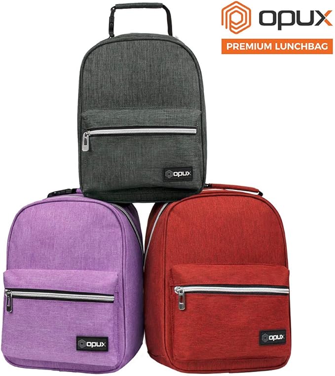 opux Lunch Box for Girls Boys Kids, Insulated Leakproof Lunch Bag, Reusable Teen Lunch Boxes for School, Medium Large lunchbox for Women Men Adult for Work with Front Back Pocket (Dark Gray)