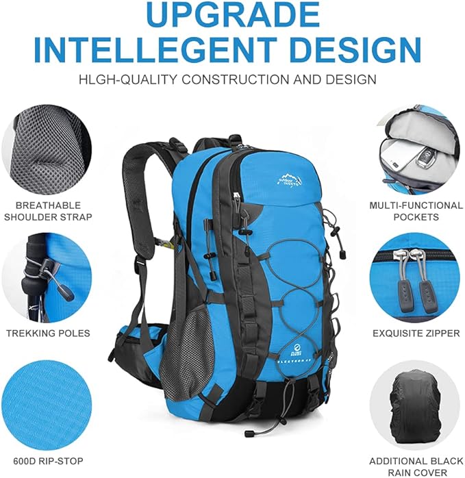 INOXTO lightweight Hiking Backpack 35L/40L Hiking Daypack with Waterproof Rain Cover for Travel Camping Outdoor Men and Women
