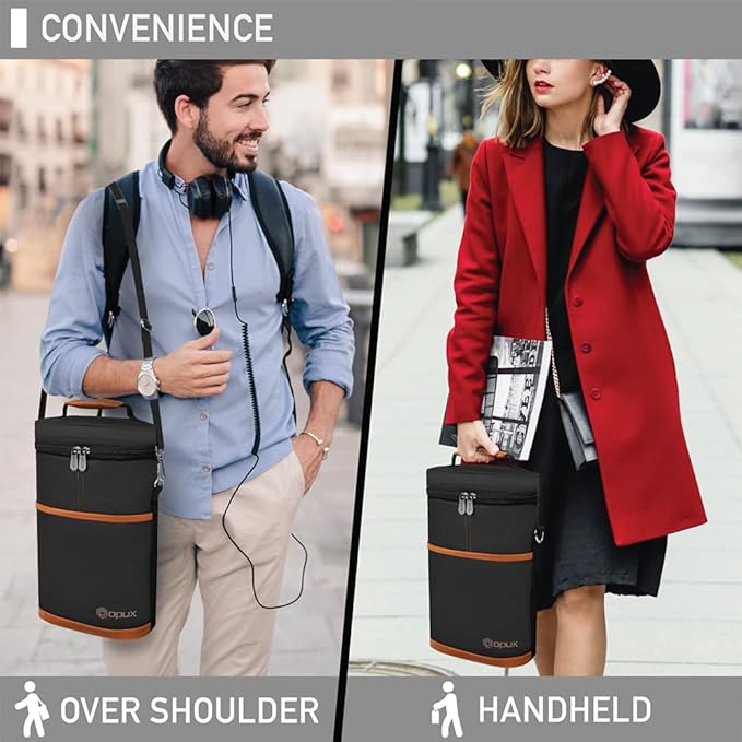 opux 2 Bottle Wine Carrier Tote, Insulated Leakproof Wine Cooler Bag, Wine Travel Bag Tote for Picnic BYOB Beach, Portable Wine Bottle Carrying Case, Gift for Wine Lover Women Men Christmas, Brown