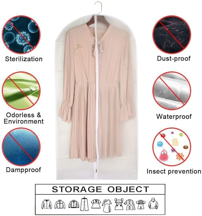 Garment Bag Clear for Long Dress 24'' x 60'' Zippered Garment Bags for Hanging Clothes White Breathable Full Zipper Dust Cover for Clothes Storage Closet Pack Of 6