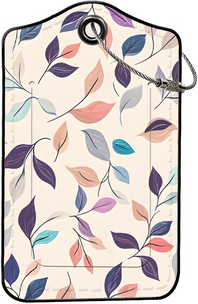 Luggage Tags for Suitcases, 2-Pack PU Leather for Cruise & Travel, Baggage ID Tags with Privacy Cover & Address Card, Durable Metal Ring, Kids Adults Travel Accessories, Pastel Foliage