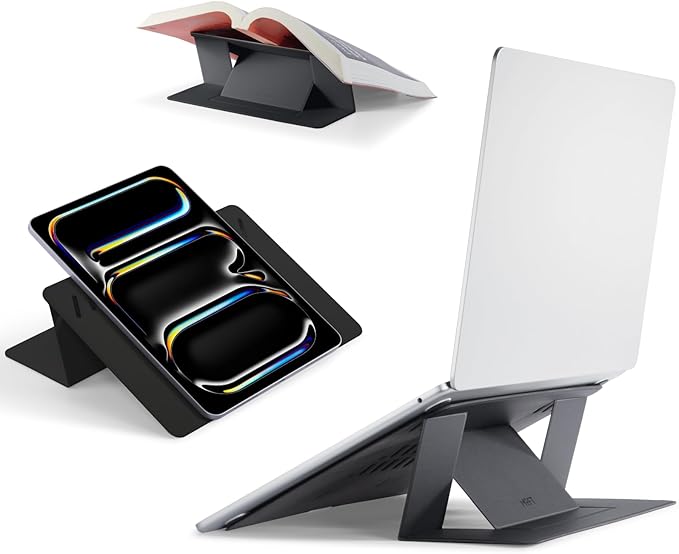 MOFT Invisible Laptop Stand for Desk, Stick-Free Tablet and Computer Stand with Dual-Angle, Foldable&Portable Laptop Riser Holder, Fits 7-11" Tablets&11-14" Laptops, Jet Black (Non-Adhesive Version)